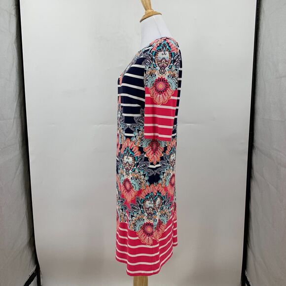 Eliza J Shift Dress Womens 8 Short Sleeve Floral Stripe Back Zip Lined Stretch - Picture 6 of 15